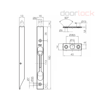 Шпингалет торцевой OTLAV LC260 бронзовый