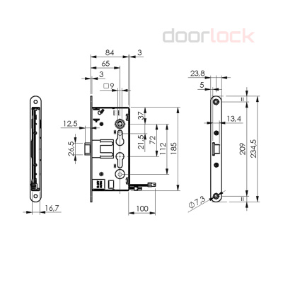 Корпус огнестойкого соленоидного замка DOORLOCK 1901EM/65mm/NC/L/SS левый, антипаник, нормально закрытый, нержавеющая сталь