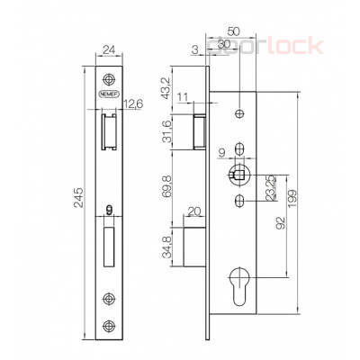 Замок NEMEF 9604/07, нержавеющая сталь