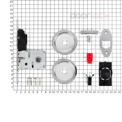 Замок дверной для раздвижной двери с круглой поворотной кнопкой Bonaiti G500T mod.H21, сатинированный хром