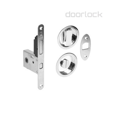 Замок дверной для раздвижной двери с круглой поворотной кнопкой Bonaiti G500T mod.H21, сатинированный хром