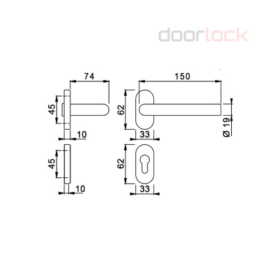 Ручка DOORLOCK 040UR/F PZ    L-form Rt